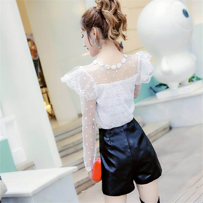 2018 Bluză din plasă florală pentru femei, primăvară, toamnă, cămașă din dantelă cu punct dulce, bluze cu mânecă lungă pentru femei, bluze, bluze scurte, AB1102