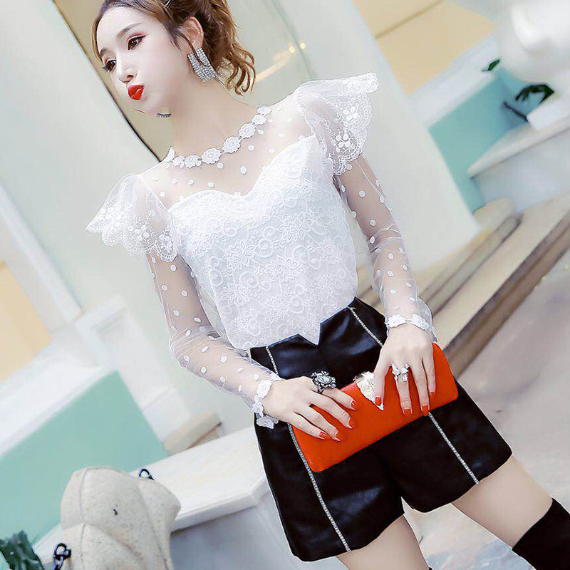 2018 Bluză din plasă florală pentru femei, primăvară, toamnă, cămașă din dantelă cu punct dulce, bluze cu mânecă lungă pentru femei, bluze, bluze scurte, AB1102