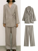 TRAF 2023 Jesenné dámske minimalistické saká a nohavice, módne kancelárske saká s mašľou a dámske nohavice so širokými nohavicami, jarné dámske obleky