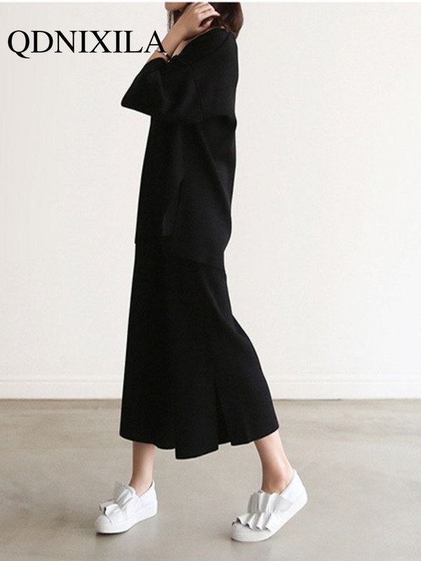 Ženski pleteni džemper Dvodijelni kompleti Proljeće Jesen V-izrez Široki puloveri Top džemper i hlače širokih nogavica Pletena odijela od 2 komada