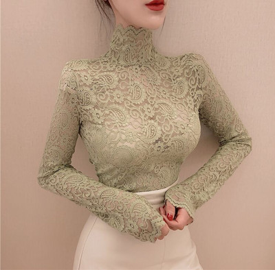 Djevojke Izdubljene čipkaste bluze Košulje Majice Ženske dolčevite Punih rukava Punih rukava Zatvarač na leđima Elastične elegantne bluze Topovi za žene