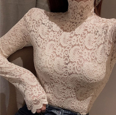 Djevojke Izdubljene čipkaste bluze Košulje Majice Ženske dolčevite Punih rukava Punih rukava Zatvarač na leđima Elastične elegantne bluze Topovi za žene