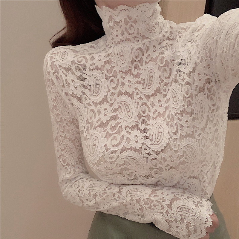 Djevojke Izdubljene čipkaste bluze Košulje Majice Ženske dolčevite Punih rukava Punih rukava Zatvarač na leđima Elastične elegantne bluze Topovi za žene