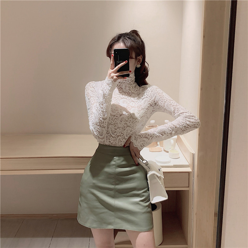 Djevojke Izdubljene čipkaste bluze Košulje Majice Ženske dolčevite Punih rukava Punih rukava Zatvarač na leđima Elastične elegantne bluze Topovi za žene