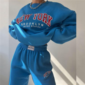 2023 Ženska trenirka s printom slova Jesen Zima Široke hlače Dvodijelni kompleti Ženska ležerna majica s O-izrezom Sportska odjeća