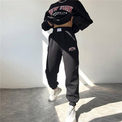 2023 Ženska trenirka s printom slova Jesen Zima Široke hlače Dvodijelni kompleti Ženska ležerna majica s O-izrezom Sportska odjeća