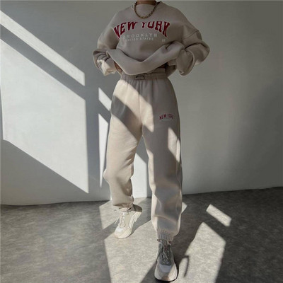 2023 Ženska trenirka s printom slova Jesen Zima Široke hlače Dvodijelni kompleti Ženska ležerna majica s O-izrezom Sportska odjeća