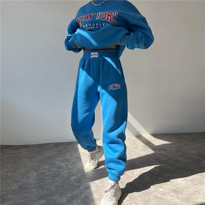 2023 Ženska trenirka s printom slova Jesen Zima Široke hlače Dvodijelni kompleti Ženska ležerna majica s O-izrezom Sportska odjeća