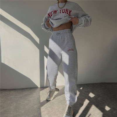 2023 Ženska trenirka s printom slova Jesen Zima Široke hlače Dvodijelni kompleti Ženska ležerna majica s O-izrezom Sportska odjeća