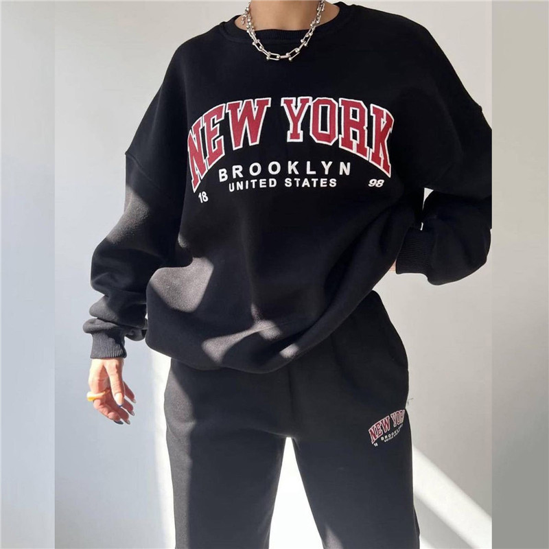 2023 Ženska trenirka s printom slova Jesen Zima Široke hlače Dvodijelni kompleti Ženska ležerna majica s O-izrezom Sportska odjeća