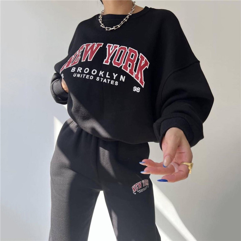 2023 Ženska trenirka s printom slova Jesen Zima Široke hlače Dvodijelni kompleti Ženska ležerna majica s O-izrezom Sportska odjeća