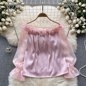 Lagana, luksuzna francuska socijalistička vrhunska ženska košulja na jedno rame, jesen, široki dizajn s volanima, čista požuda, vruća ženska majica