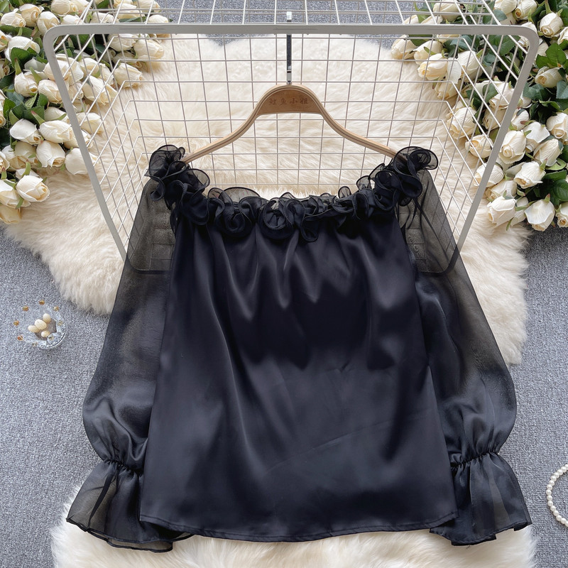 Lagana, luksuzna francuska socijalistička vrhunska ženska košulja na jedno rame, jesen, široki dizajn s volanima, čista požuda, vruća ženska majica