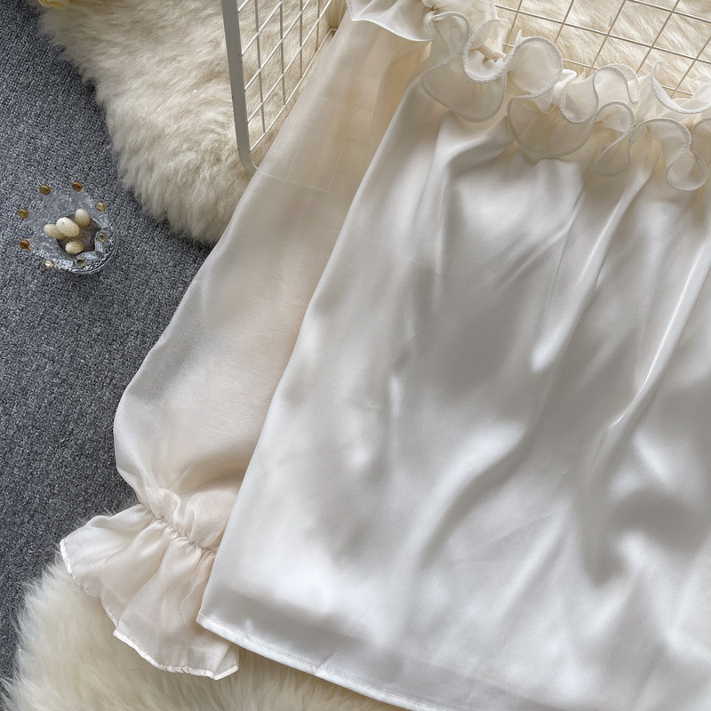 Lagana, luksuzna francuska socijalistička vrhunska ženska košulja na jedno rame, jesen, široki dizajn s volanima, čista požuda, vruća ženska majica