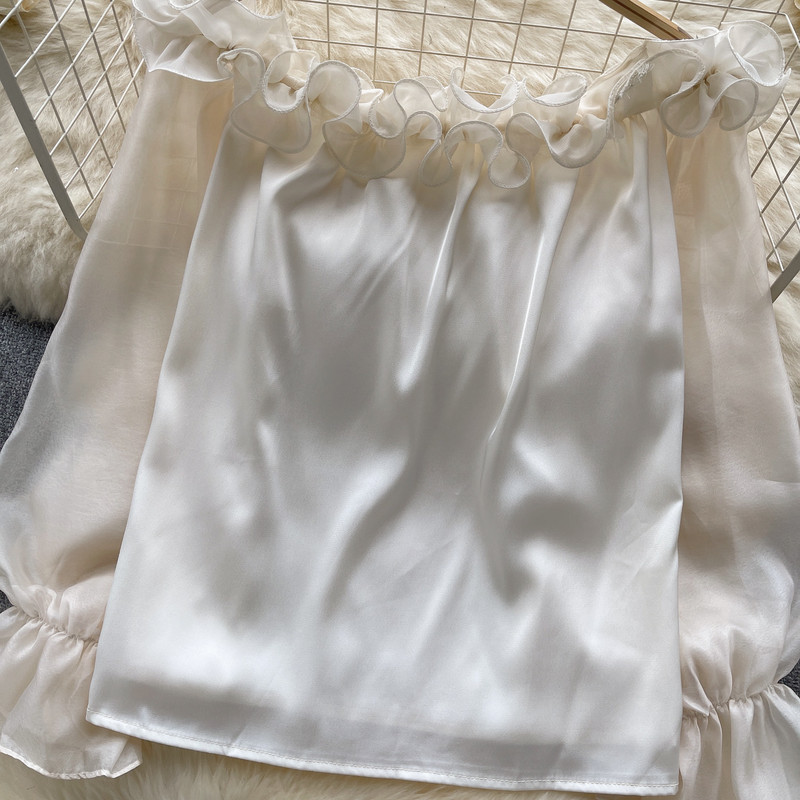 Lagana, luksuzna francuska socijalistička vrhunska ženska košulja na jedno rame, jesen, široki dizajn s volanima, čista požuda, vruća ženska majica