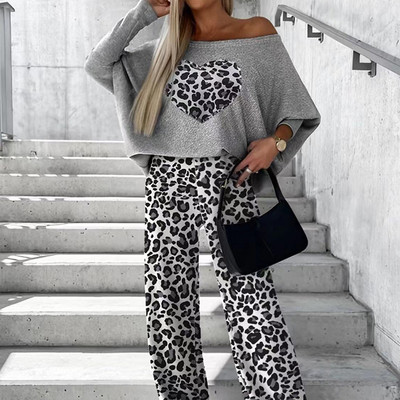 Elegantné dámske súpravy s dlhým rukávom a voľnými topmi a dlhými nohavicami so širokými nohavicami, ležérne dámske pletené dvojdielne obleky, jeseň/zima 2023