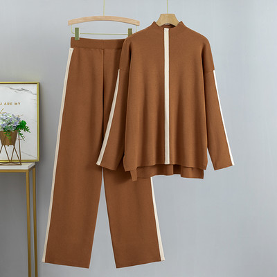 GIGOGOU Dvojdielne súpravy Dámsky sveter Tepláková súprava s vertikálnymi pruhmi Dámsky rolák + Široké nohavice, oblek, kabát