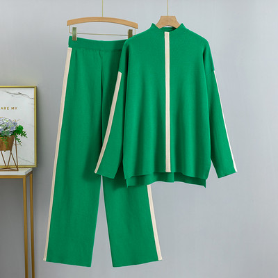 GIGOGOU Dvojdielne súpravy Dámsky sveter Tepláková súprava s vertikálnymi pruhmi Dámsky rolák + Široké nohavice, oblek, kabát