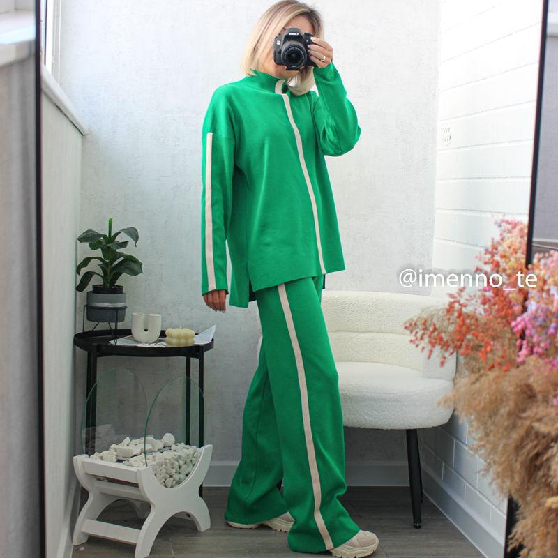 GIGOGOU Dvojdielne súpravy Dámsky sveter Tepláková súprava s vertikálnymi pruhmi Dámsky rolák + Široké nohavice, oblek, kabát