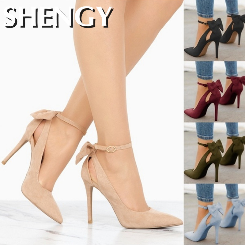 SHY pantofi cu fundă pantofi cu toc înalt pentru femei, pantofi stiletto cu vârf ascuțit, pantofi de nuntă negri, pentru petrecere, pantofi pentru femei, Dropshipping