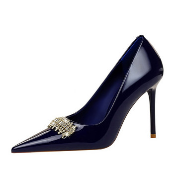 BIGTREE Μόδα ψηλά τακούνια γυναικεία σέξι παπούτσια για πάρτι Rhinestone λουστρίνι με μυτερά δάχτυλα 9,5 εκ. Λεπτά τακούνια ώριμα γυναικεία παπούτσια