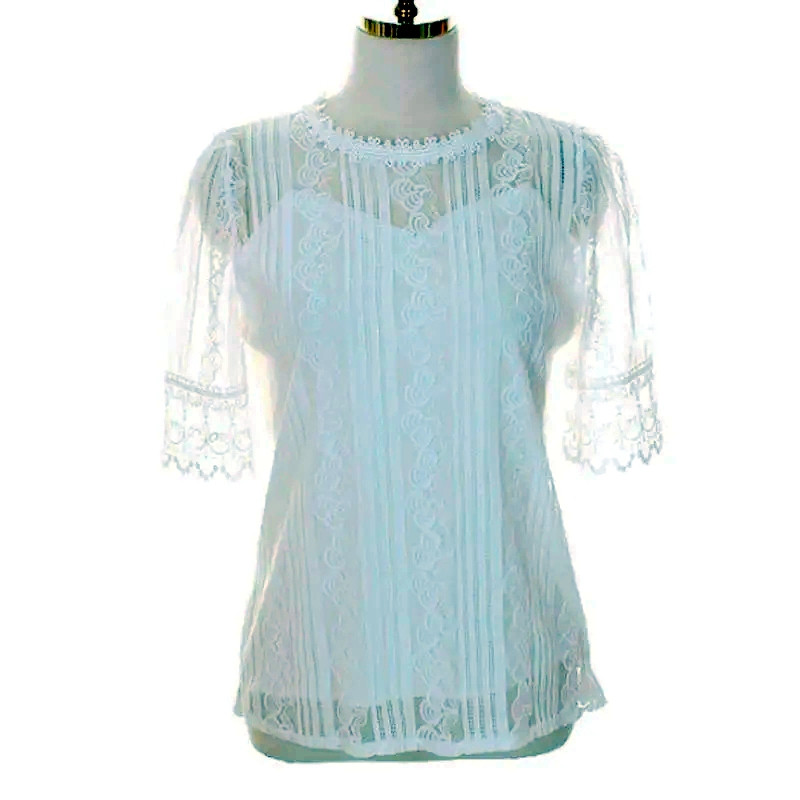 Sexy letné čipkované blúzky pre ženy 2023 kórejské módne oblečenie ležérne blúzky femininas tenké šifónové košele priehľadné dámske topy