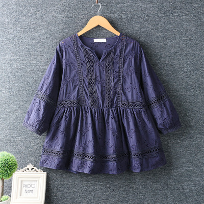 2020. gada jauns pavasara sieviešu krekls, literārs svaigs, dobs izšuvums, džemperis Kokvilnas un lina sieviešu blūze ar O-kaklu