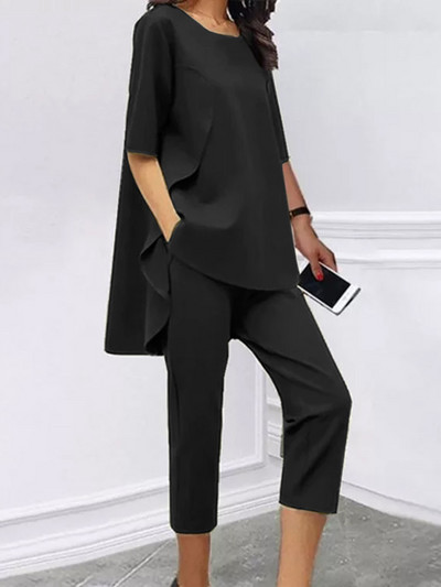 Celmia Fashion Streetwear Kompleti hlača Ženski ležerni labavi top i hlače 2-dijelna odjeća Bluze s nepravilnim porubom Jesenski setovi caprija za 2023.