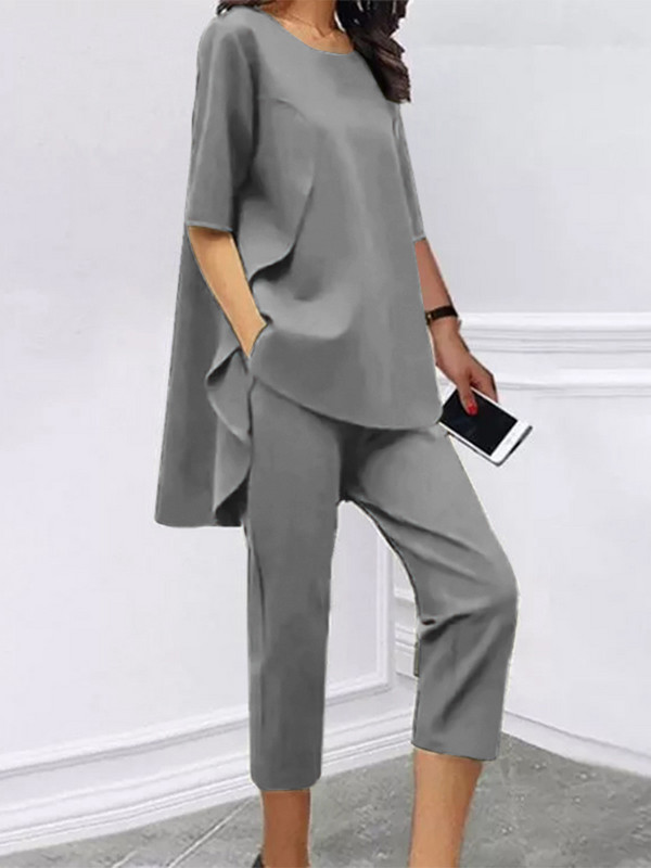 Celmia Fashion Streetwear Kompleti hlača Ženski ležerni labavi top i hlače 2-dijelna odjeća Bluze s nepravilnim porubom Jesenski setovi caprija za 2023.