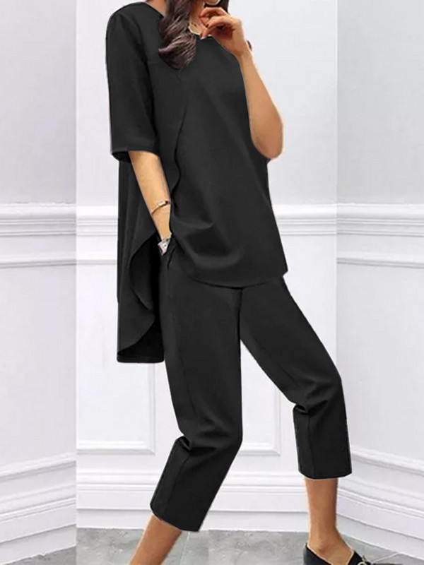 Celmia Fashion Streetwear Kompleti hlača Ženski ležerni labavi top i hlače 2-dijelna odjeća Bluze s nepravilnim porubom Jesenski setovi caprija za 2023.