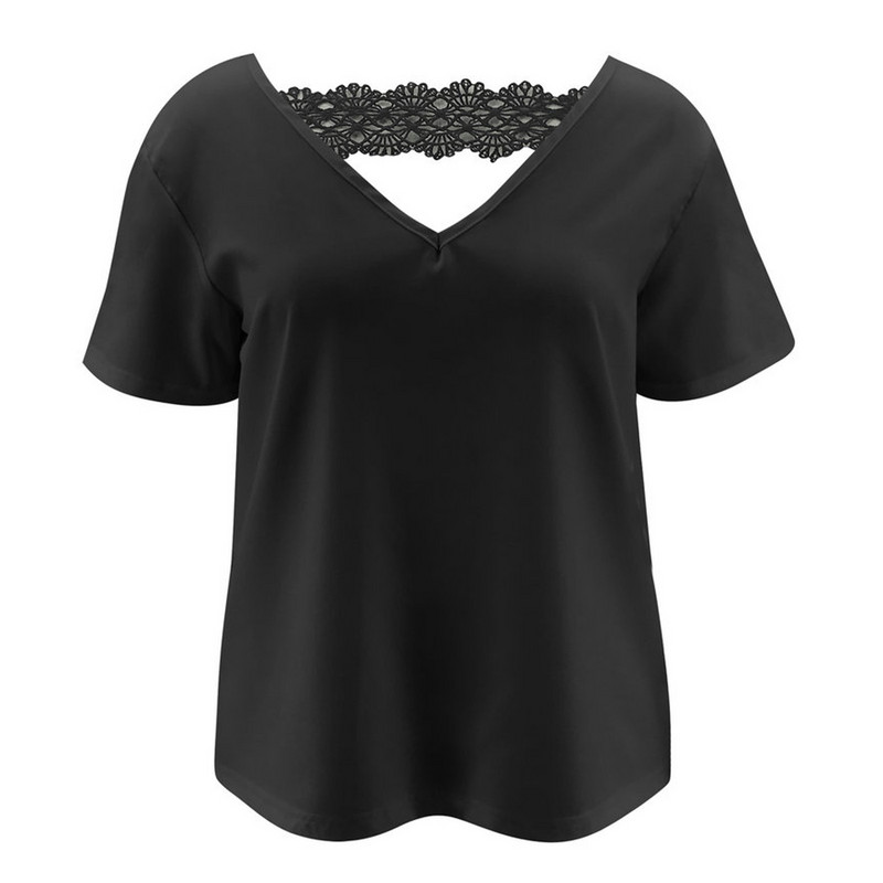 Cămăși alb uni Cămăși de vară pentru femei, solide, cu mânecă scurtă, dantelă, scobită, bluză subțire, sexy, ocazională, Bluze pentru dama și femei.