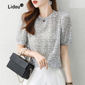 Nova modna ljetna izdubljena bluza za 2023. Ženska klasična ženska pulover majica kratkih rukava s cvjetnim O-ovratnikom, ležerna uredska univerzalna majica