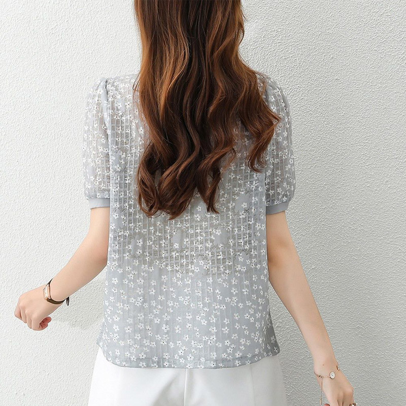 Nova modna ljetna izdubljena bluza za 2023. Ženska klasična ženska pulover majica kratkih rukava s cvjetnim O-ovratnikom, ležerna uredska univerzalna majica