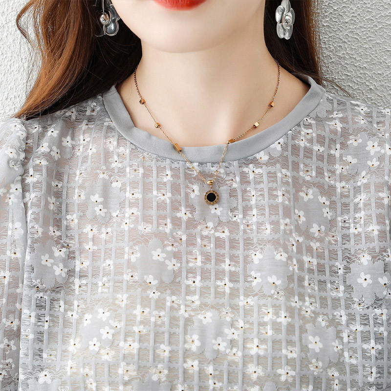 Nova modna ljetna izdubljena bluza za 2023. Ženska klasična ženska pulover majica kratkih rukava s cvjetnim O-ovratnikom, ležerna uredska univerzalna majica