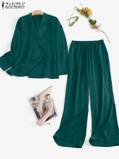 Modni ženski široki kompleti hlača 2023 ZANZEA Košulje dugih rukava Široke hlače Prevelika odjeća za uredske dame Trenirke Ulična odjeća