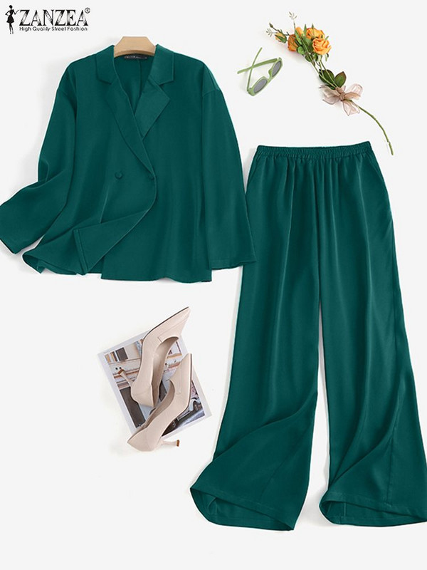 Modni ženski široki kompleti hlača 2023 ZANZEA Košulje dugih rukava Široke hlače Prevelika odjeća za uredske dame Trenirke Ulična odjeća
