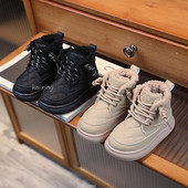 Sügistalvised Laste poolsaapad Soojad plüüsis poistele Väikelaste Tüdrukute saapad Mood Laste vabaajajalatsid Poiste Tüdrukute Saapad Lastele Lamedad