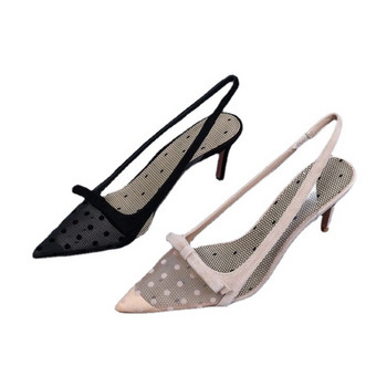 Γυναικεία παπούτσια 2023 Καλοκαιρινή μόδα Pointy Διχτυωτό φιόγκο με αναπνεύσιμο στιλέτο με τακούνι ρηχά σανδάλια για γυναίκες Zapatos De Mujer