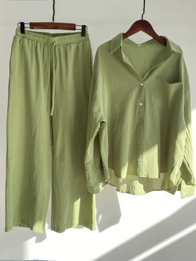 Fashion Casual γυναικείο βαμβακερό λινό πουκάμισο Ψηλόμεσο φαρδύ παντελόνι σετ δύο τεμαχίων Γυναικεία ρούχα Γυναικεία ρούχα