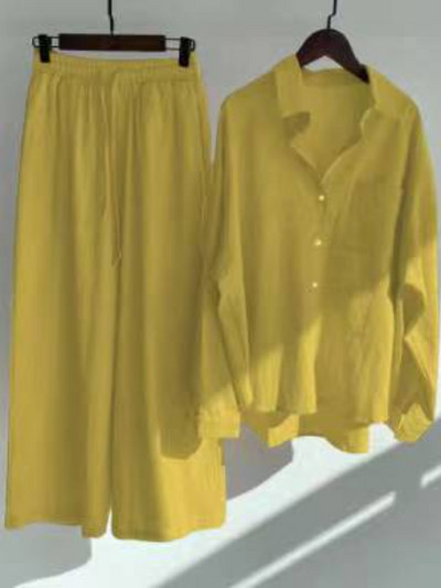 Fashion Casual γυναικείο βαμβακερό λινό πουκάμισο Ψηλόμεσο φαρδύ παντελόνι σετ δύο τεμαχίων Γυναικεία ρούχα Γυναικεία ρούχα