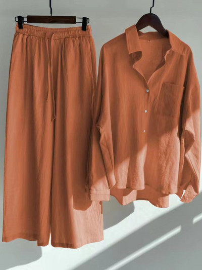 Fashion Casual γυναικείο βαμβακερό λινό πουκάμισο Ψηλόμεσο φαρδύ παντελόνι σετ δύο τεμαχίων Γυναικεία ρούχα Γυναικεία ρούχα