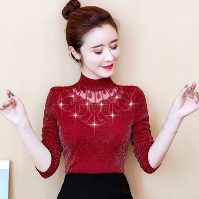 Bluză cu mânecă lungă, broderie la modă de toamnă pentru femei, 2020, ocazional, elegantă, plus bluze din catifea, cămașă Bluza A368