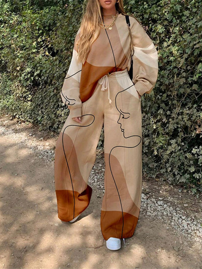 Υπερμεγέθη Γυναικεία φόρμα δύο τεμαχίων παντελόνια σετ casual φούτερ Παντελόνι Κοστούμι Streetwear 2 τεμαχίων ασορτί σετ Streetwear Outfit