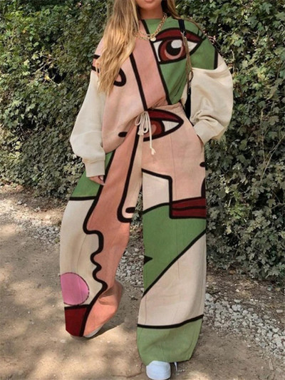 Υπερμεγέθη Γυναικεία φόρμα δύο τεμαχίων παντελόνια σετ casual φούτερ Παντελόνι Κοστούμι Streetwear 2 τεμαχίων ασορτί σετ Streetwear Outfit