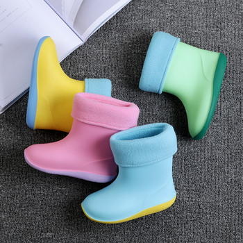 Детски гумени ботуши за дъжд за момиче Нехлъзгащи се ботуши Бебешки момчета Водоустойчиви обувки за вода Топли детски ботуши за дъжд Сваляща се памучна обвивка