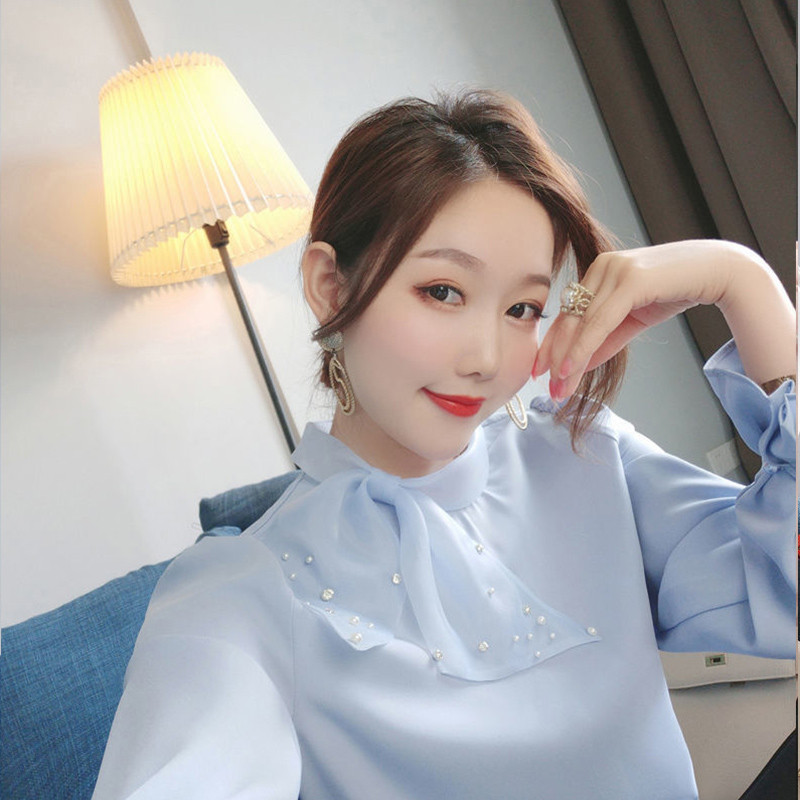 Proljetna, elegantna modna ženska šal, ovratnik, šifonska košulja s perlama, korejski temperament, široka bluza dugih rukava, ležerne majice