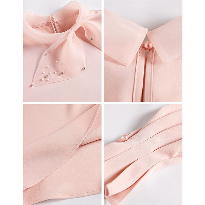 Proljetna, elegantna modna ženska šal, ovratnik, šifonska košulja s perlama, korejski temperament, široka bluza dugih rukava, ležerne majice