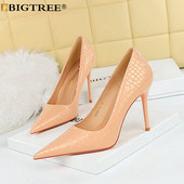 BIGTREE Vysokokvalitné dámske lodičky na vysokých podpätkoch, retro špicatá špička, lakovaná koža, 10,5 cm, tenké podpätky, sexi dámske topánky, čierne