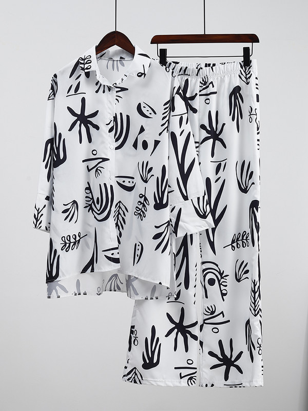 Laia säärega püksid, kaheosalised komplektid, komplektid naiste kevad-sügis pikkade varrukatega särgi ülikond vabaaja 2 tk. komplekt naistele