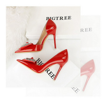 BIGTREE Shoes Designer New Women Pumps Λουστρίνι με μυτερά δάχτυλα 10cm Λεπτά ψηλοτάκουνα παπούτσια Sweet Lady Party Γυναικεία παπούτσια